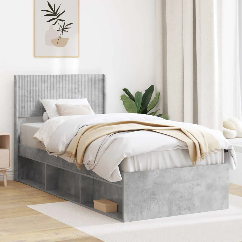 Lovos rėmas su saugojimu ir nugara Betono pilka 90 x 200 cm