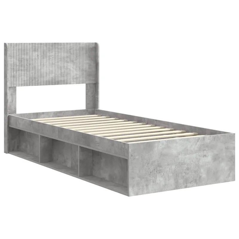 Lovos rėmas su saugojimu ir nugara Betono pilka 90 x 200 cm