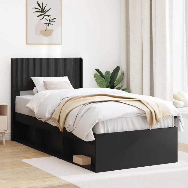 Lovos rėmas su saugojimu ir nugara Juoda 90 x 190 cm
