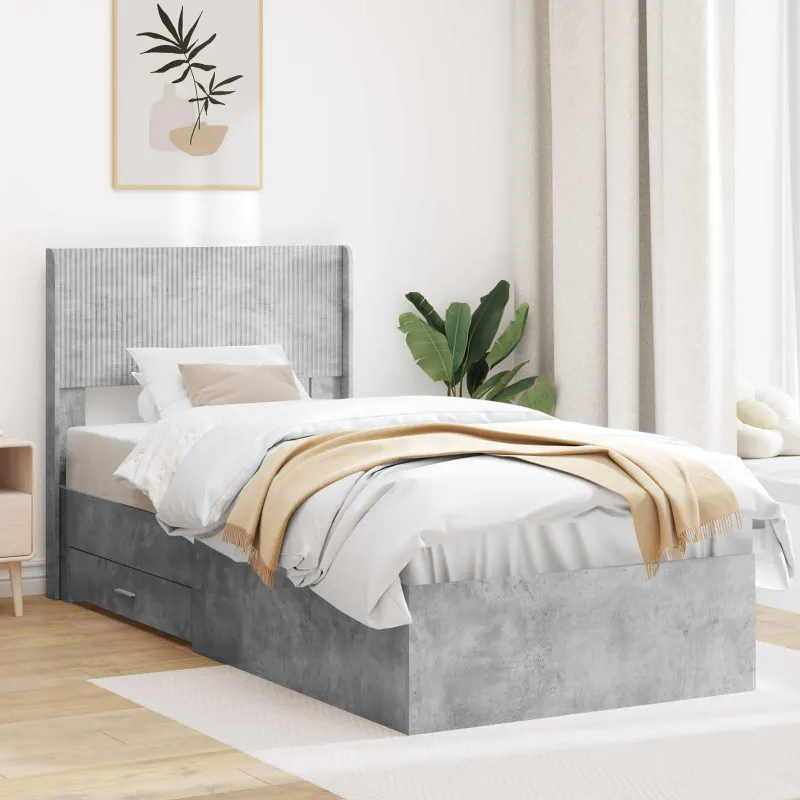 Lovos rėmas su saugojimu ir nugara Betono pilka 100 x 200 cm