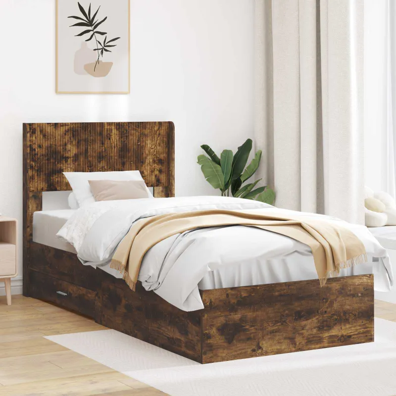 Lovos rėmas su saugojimu ir nugara Dūminio ąžuolo 100 x 200 cm