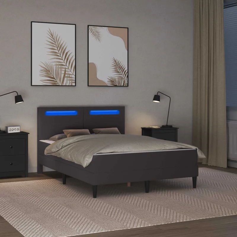 Lovos rėmas su LED juostelėmis Pilka 140 x 190 cm Dirbtinė oda