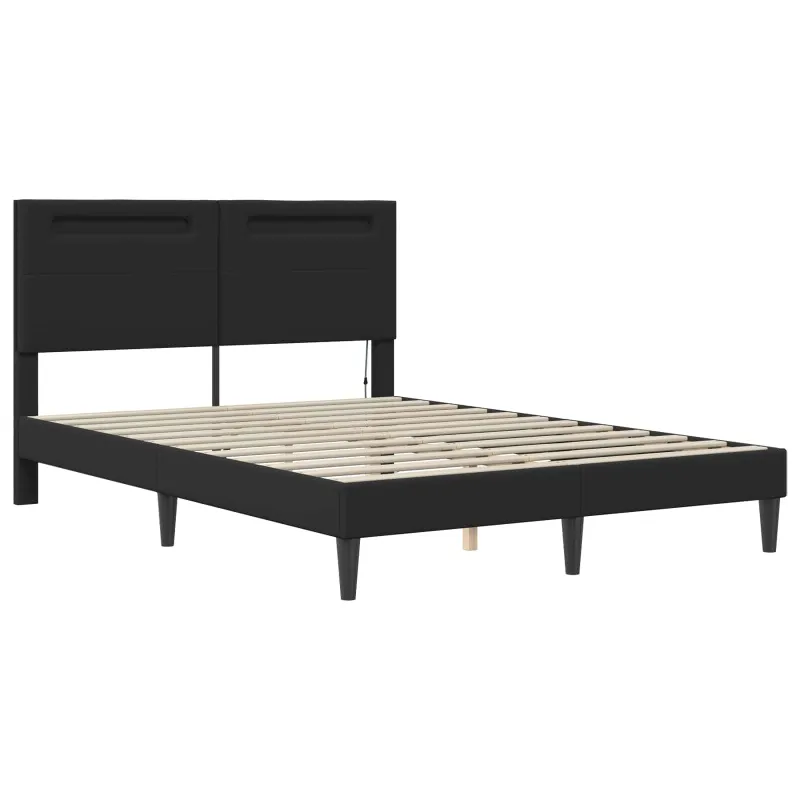 Lovos rėmas su LED juostelėmis Juoda 140 x 200 cm Dirbtinė oda