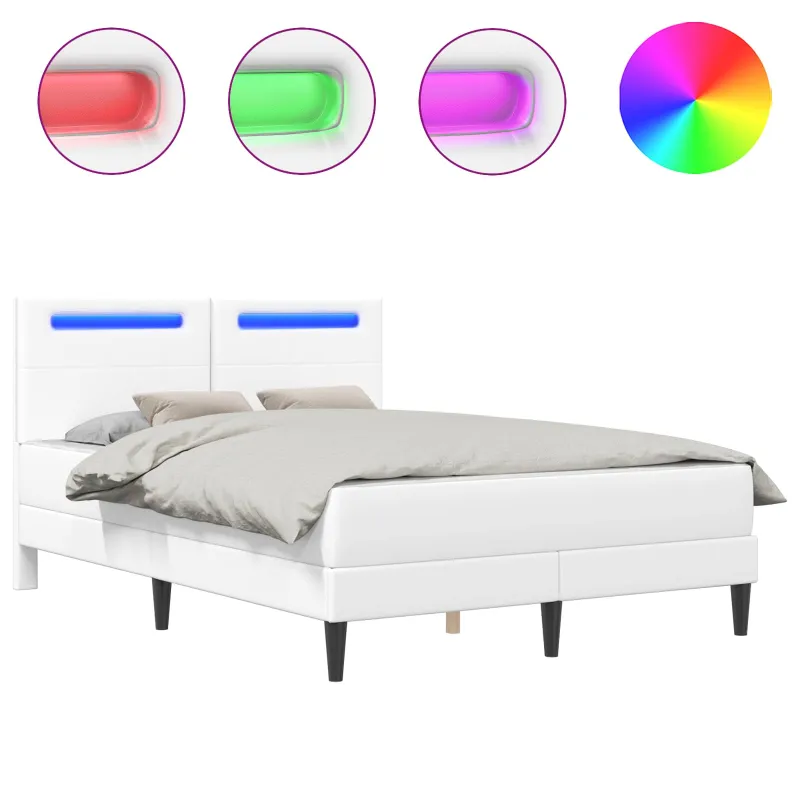 Lovos rėmas su LED juostelėmis Balta 140 x 200 cm Dirbtinė oda