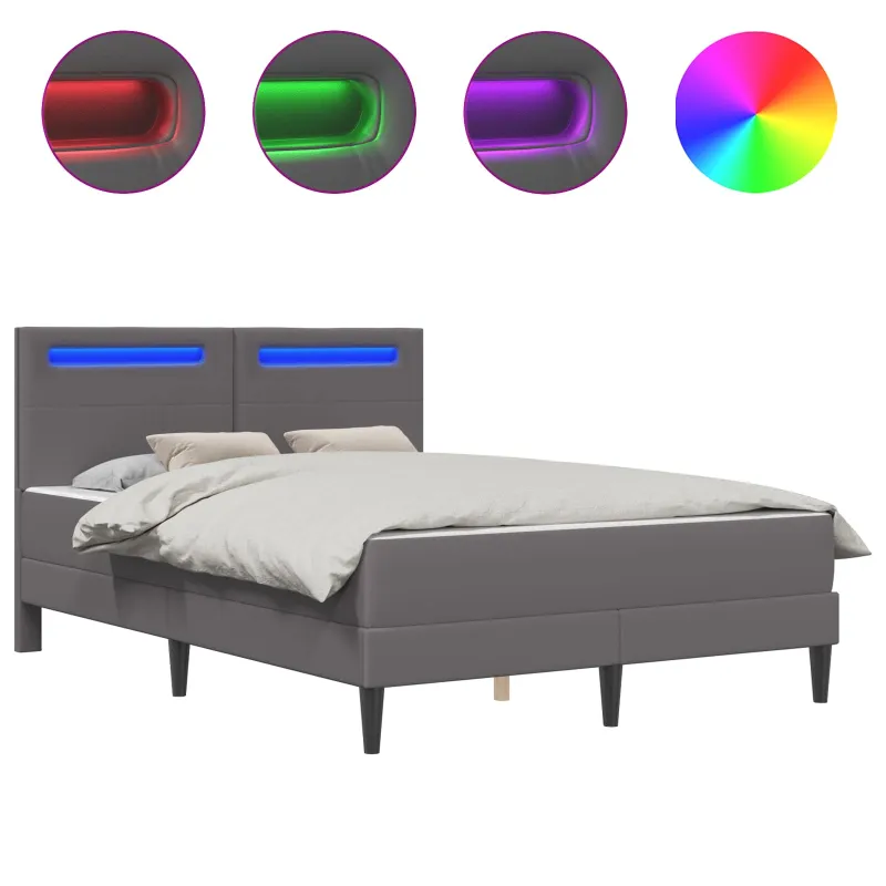 Lovos rėmas su LED juostelėmis Pilka 160 x 200 cm Dirbtinė oda