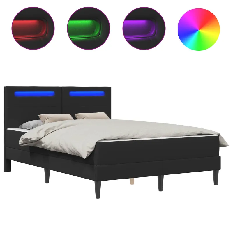 Lovos rėmas su LED juostelėmis Juoda 160 x 200 cm Dirbtinė oda