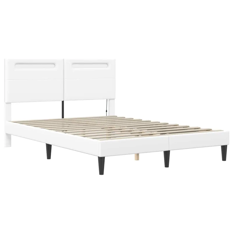 Lovos rėmas su LED juostelėmis Balta 160 x 200 cm Dirbtinė oda