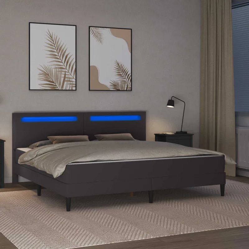 Lovos rėmas su LED juostelėmis Pilka 180 x 200 cm Dirbtinė oda