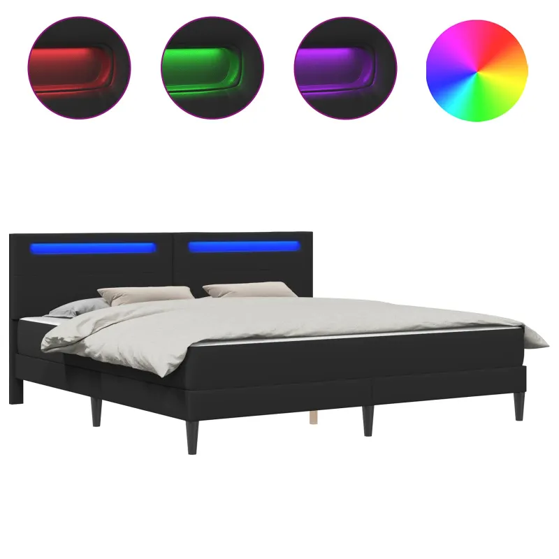 Lovos rėmas su LED juostelėmis Juoda 200 x 200 cm Dirbtinė oda