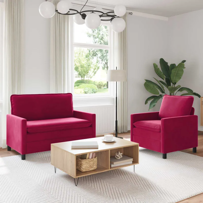 Sofos komplektas 2 pcs Vyno raudona Aksomas