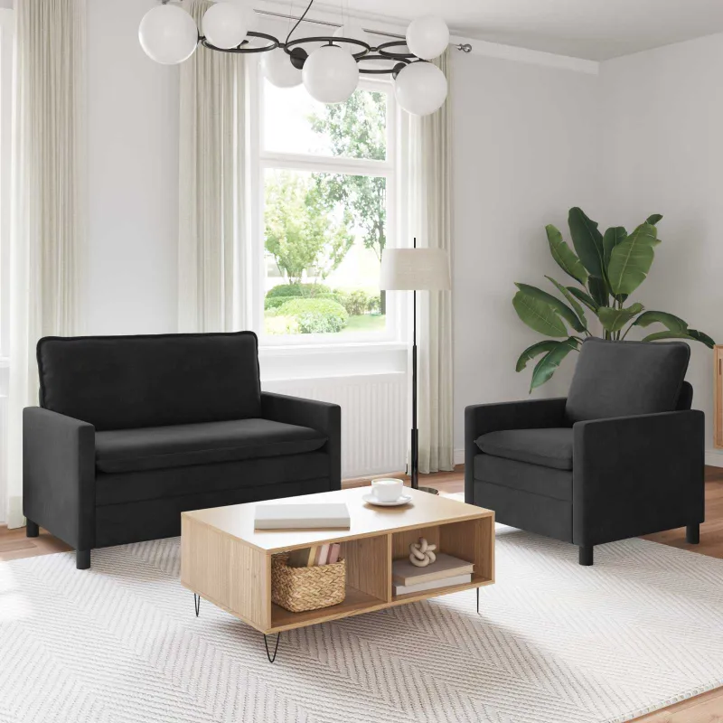 Sofos komplektas 2 pcs Juoda Aksomas