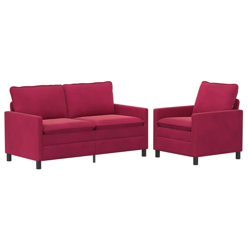 Sofos komplektas 2 pcs Vyno raudona Aksomas