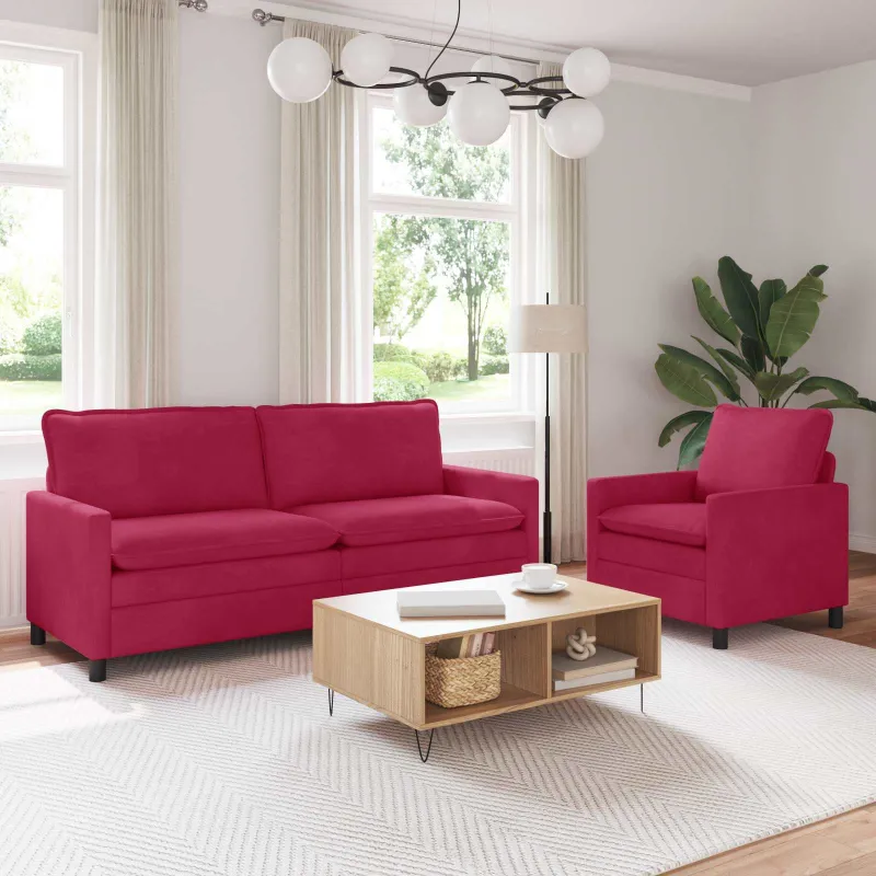 Sofos komplektas 2 pcs Vyno raudona Aksomas