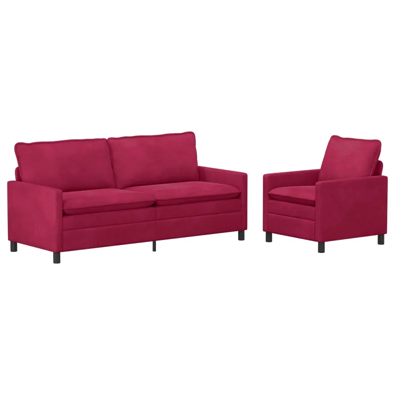 Sofos komplektas 2 pcs Vyno raudona Aksomas