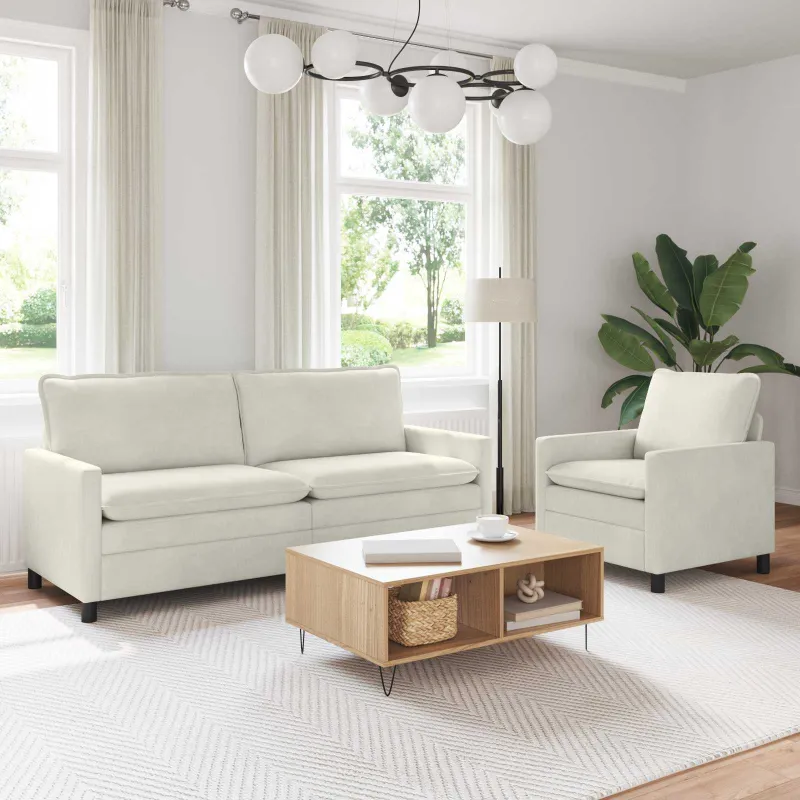 Sofos komplektas 2 pcs Kreminė Aksomas