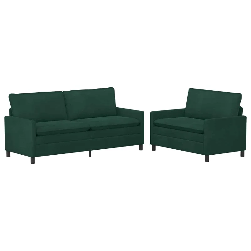 Sofos komplektas 2 pcs Tamsiai žalia Aksomas