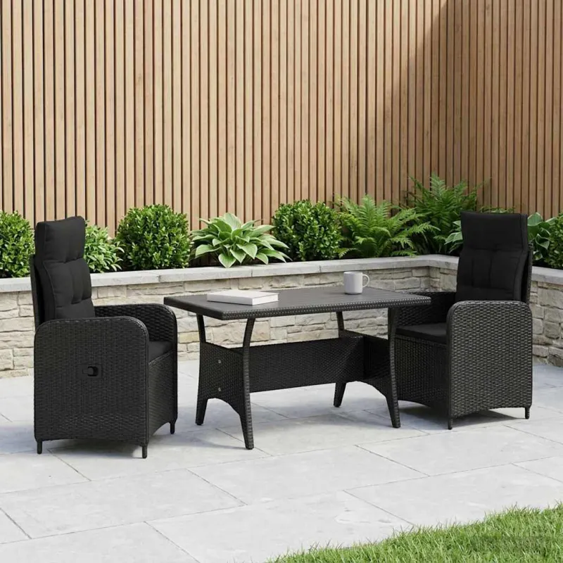 Lauko valgomojo komplektas 3 pcs Juoda poliratanas