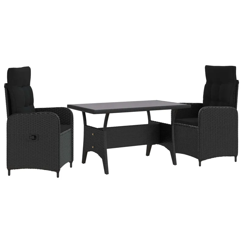 Lauko valgomojo komplektas 3 pcs Juoda poliratanas