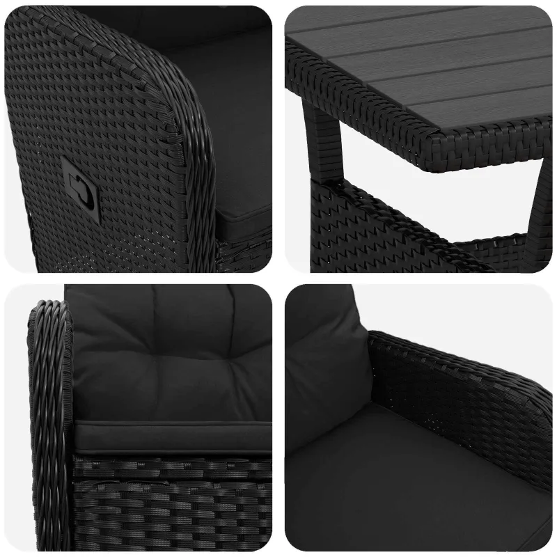 Lauko valgomojo komplektas 3 pcs Juoda poliratanas