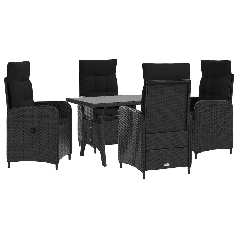 Lauko valgomojo komplektas 5 pcs Juoda poliratanas