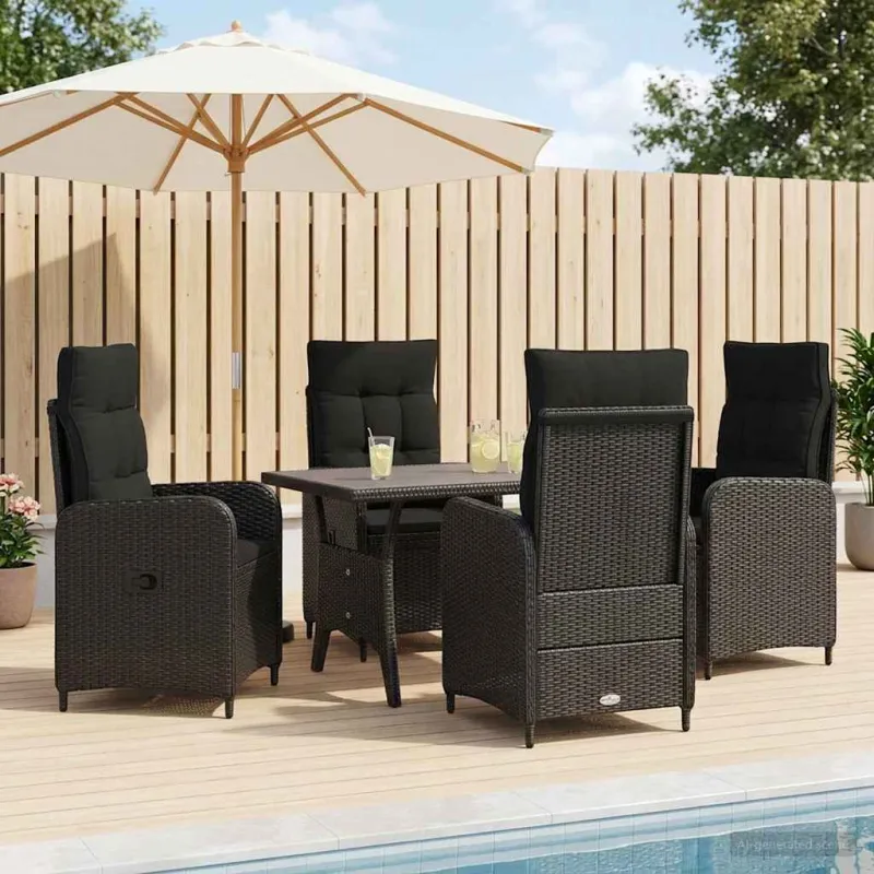 Lauko valgomojo komplektas 5 pcs Juoda poliratanas