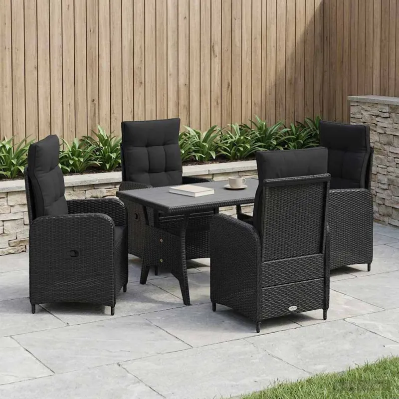 Lauko valgomojo komplektas 5 pcs Juoda poliratanas
