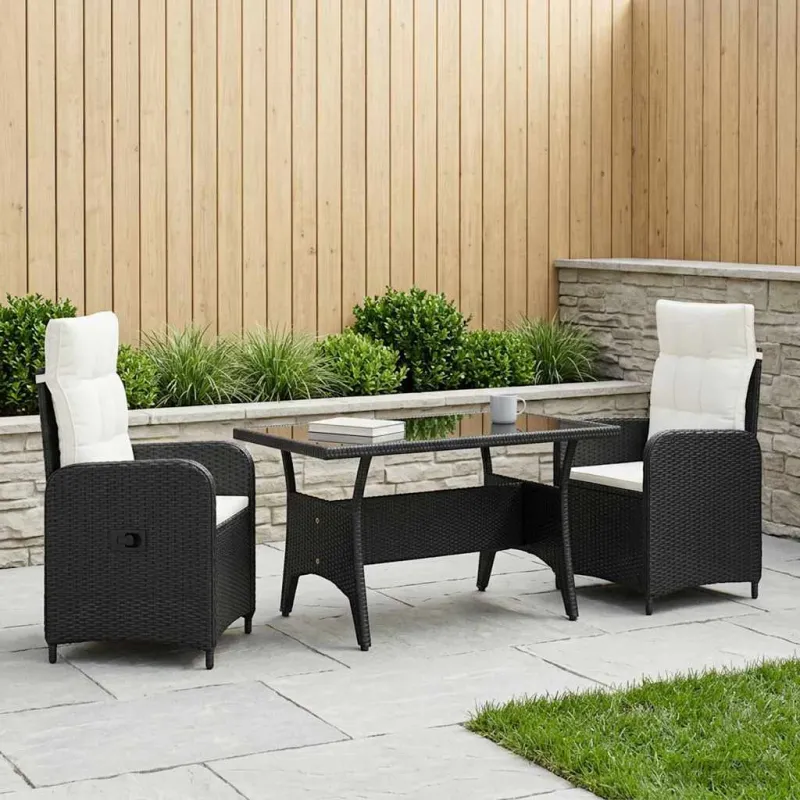 Lauko valgomojo komplektas 3 pcs Juoda ir kreminė balta