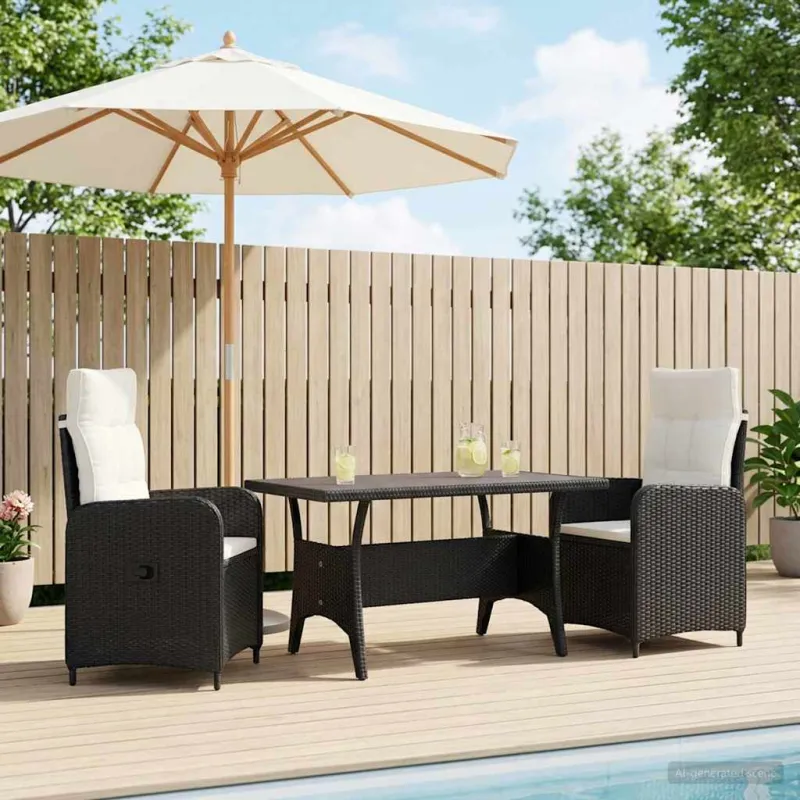 Lauko valgomojo komplektas 3 pcs Juoda ir kreminė balta