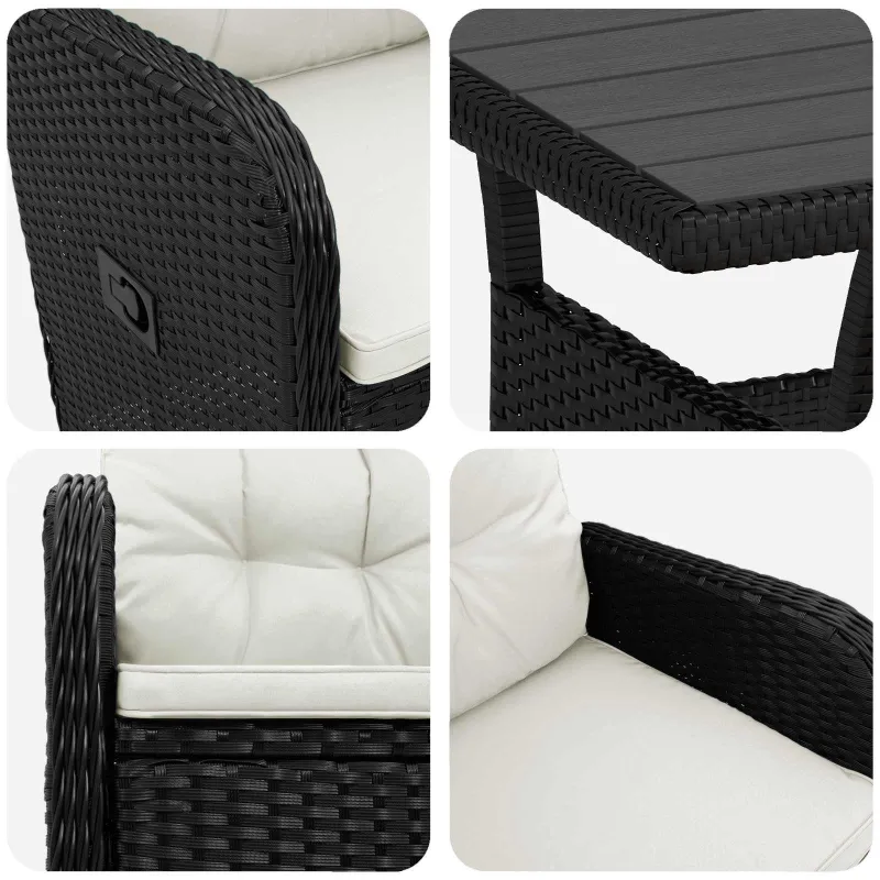 Lauko valgomojo komplektas 3 pcs Juoda ir kreminė balta