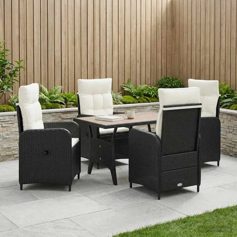 Lauko valgomojo komplektas 5 pcs Juoda ir kreminė balta