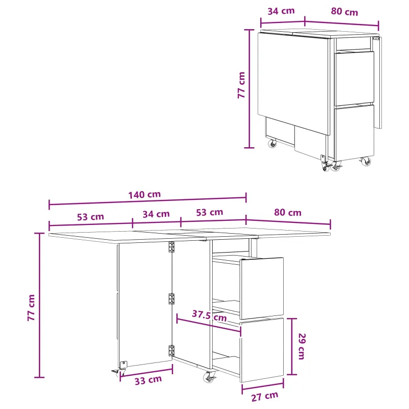 Valgomojo stalas 2 pcs 140 x 80 x 77 cm Apdirbta mediena Balta