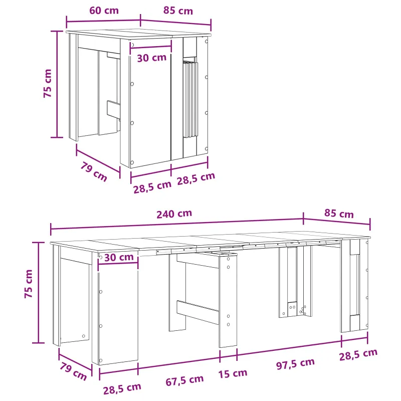 Valgomojo stalas 240 x 85 x 75 cm Apdirbta mediena Pilka Sonoma