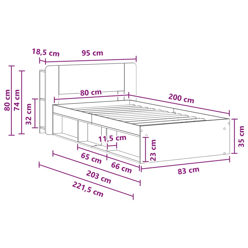 Lovos rėmas su saugojimu Dūminio ąžuolo 80 x 200 cm