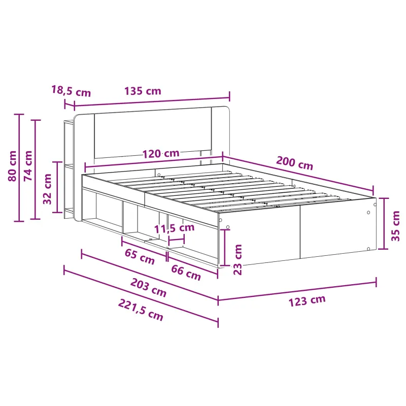 Lovos rėmas su saugojimu Sendintos medienos 120 x 200 cm