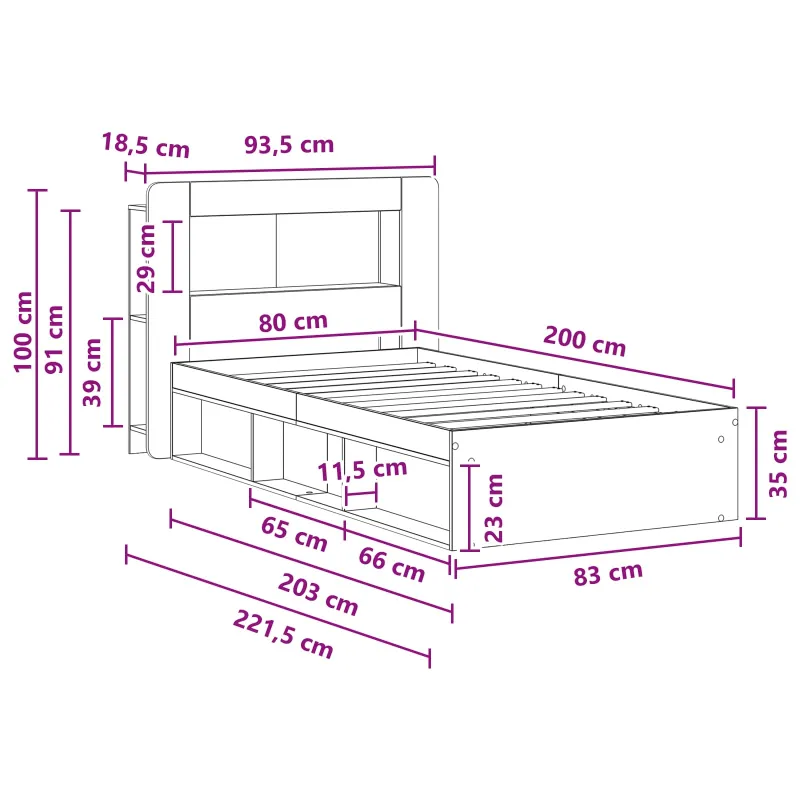 Lovos rėmas su saugojimu Balta 80 x 200 cm Apdirbta mediena