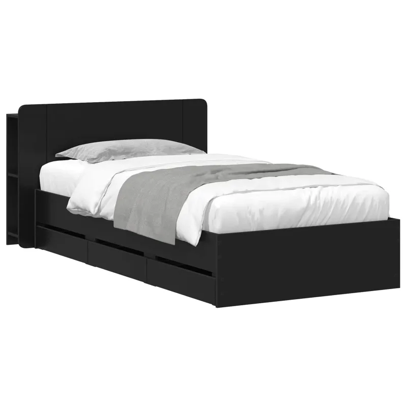 Lovos rėmas su saugojimu Juoda 75 x 190 cm Apdirbta mediena