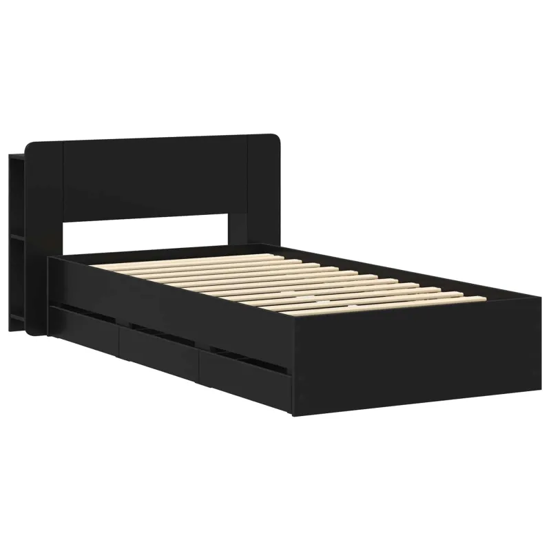 Lovos rėmas su saugojimu Juoda 75 x 190 cm Apdirbta mediena