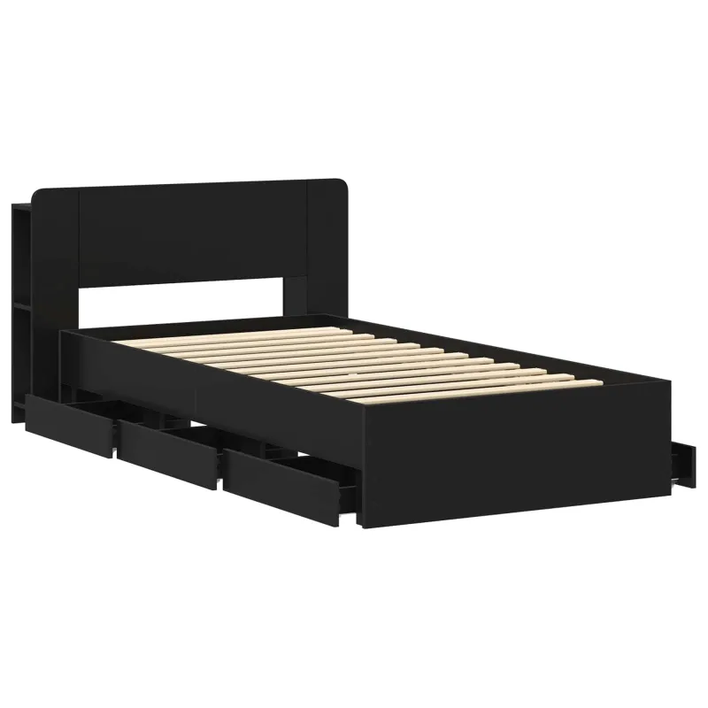 Lovos rėmas su saugojimu Juoda 75 x 190 cm Apdirbta mediena