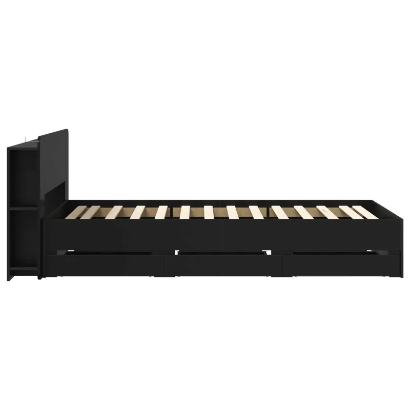 Lovos rėmas su saugojimu Juoda 75 x 190 cm Apdirbta mediena