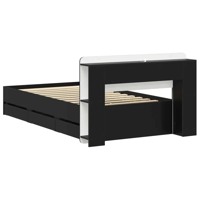 Lovos rėmas su saugojimu Juoda 75 x 190 cm Apdirbta mediena