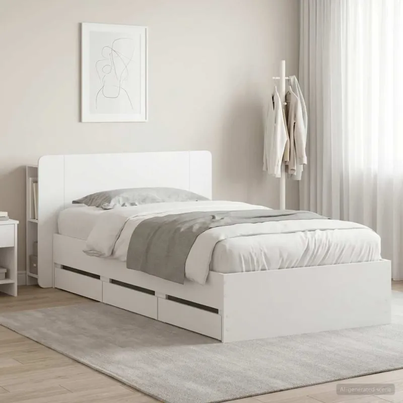 Lovos rėmas su saugojimu Balta 75 x 190 cm Apdirbta mediena
