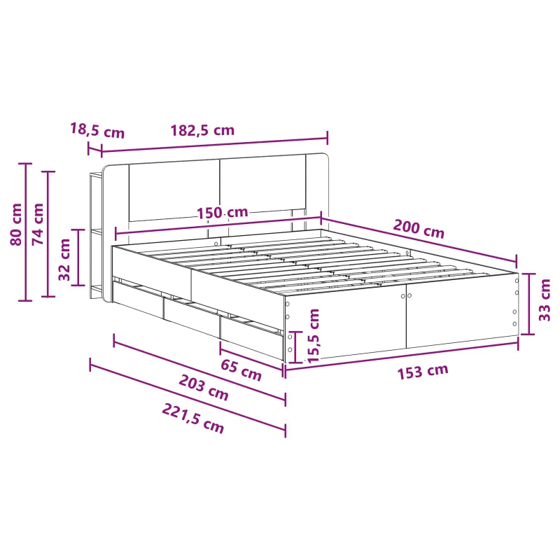 Lovos rėmas su saugojimu Balta 150 x 200 cm Apdirbta mediena
