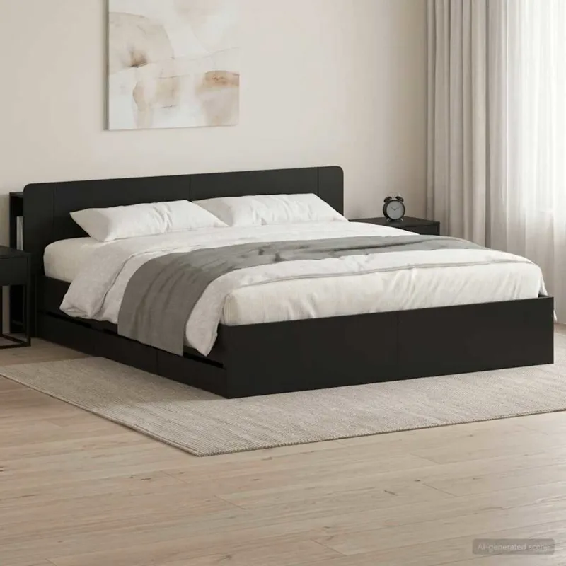 Lovos rėmas su saugojimu Juoda 200 x 200 cm Apdirbta mediena