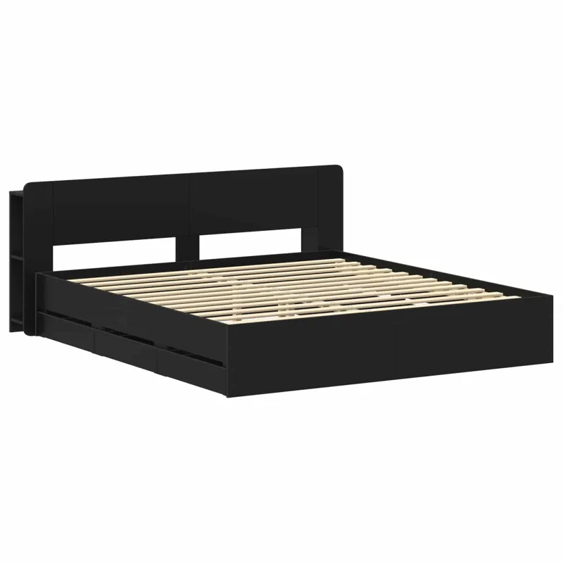 Lovos rėmas su saugojimu Juoda 200 x 200 cm Apdirbta mediena