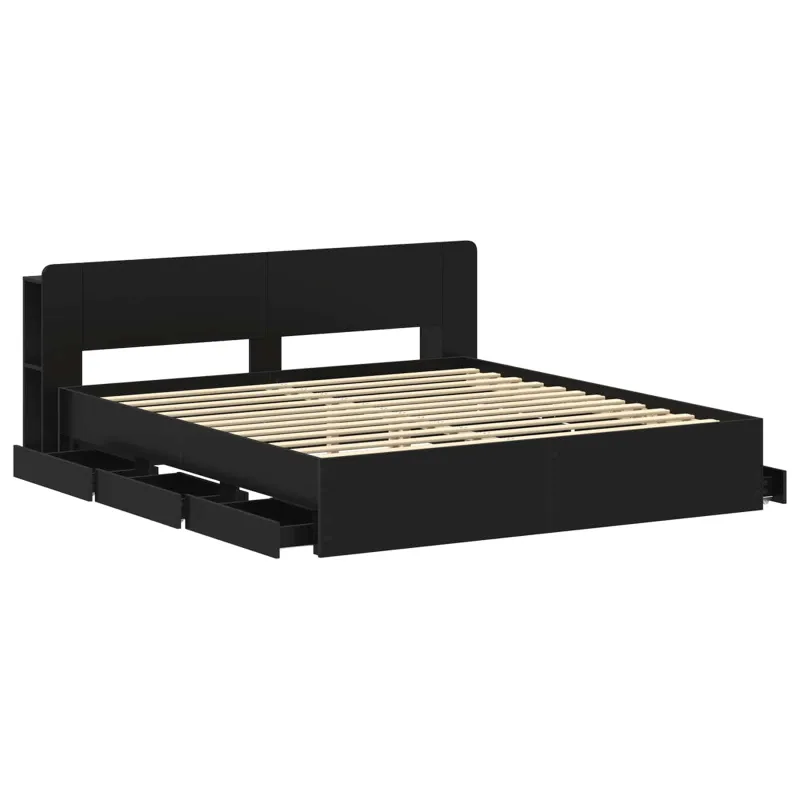 Lovos rėmas su saugojimu Juoda 200 x 200 cm Apdirbta mediena