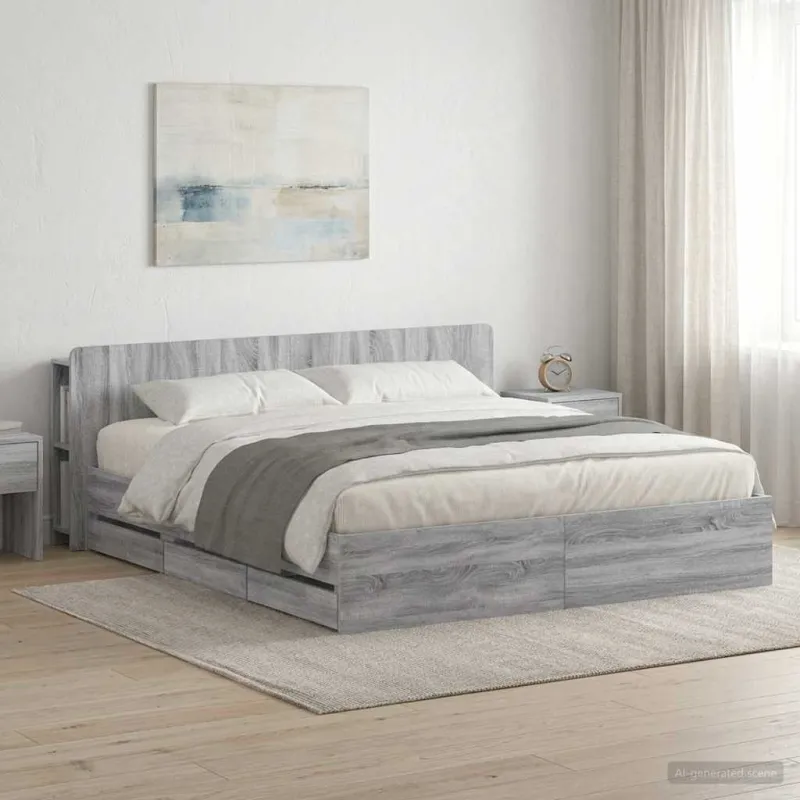 Lovos rėmas su saugojimu Pilka Sonoma 200 x 200 cm