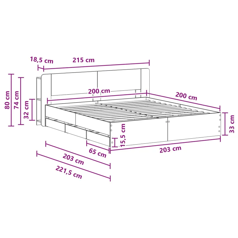 Lovos rėmas su saugojimu Pilka Sonoma 200 x 200 cm
