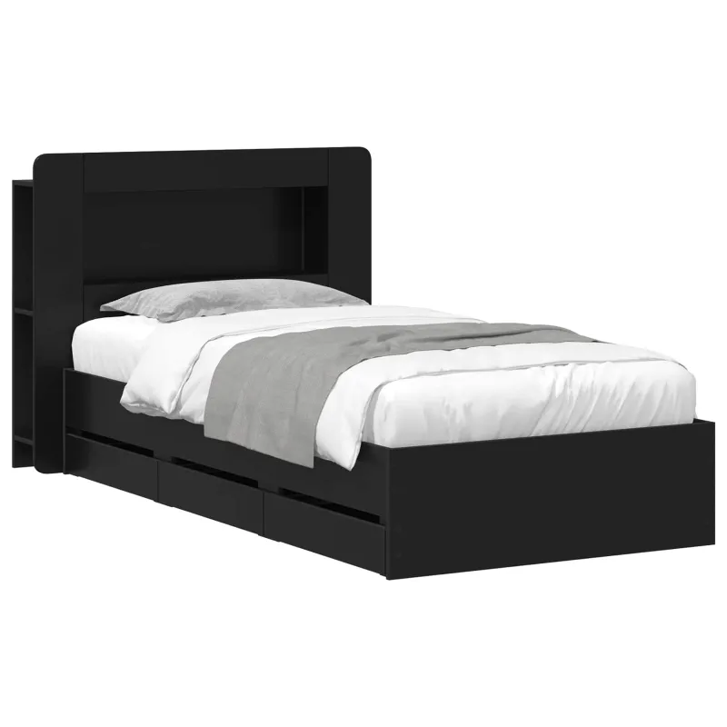 Lovos rėmas su saugojimu Juoda 75 x 190 cm Apdirbta mediena