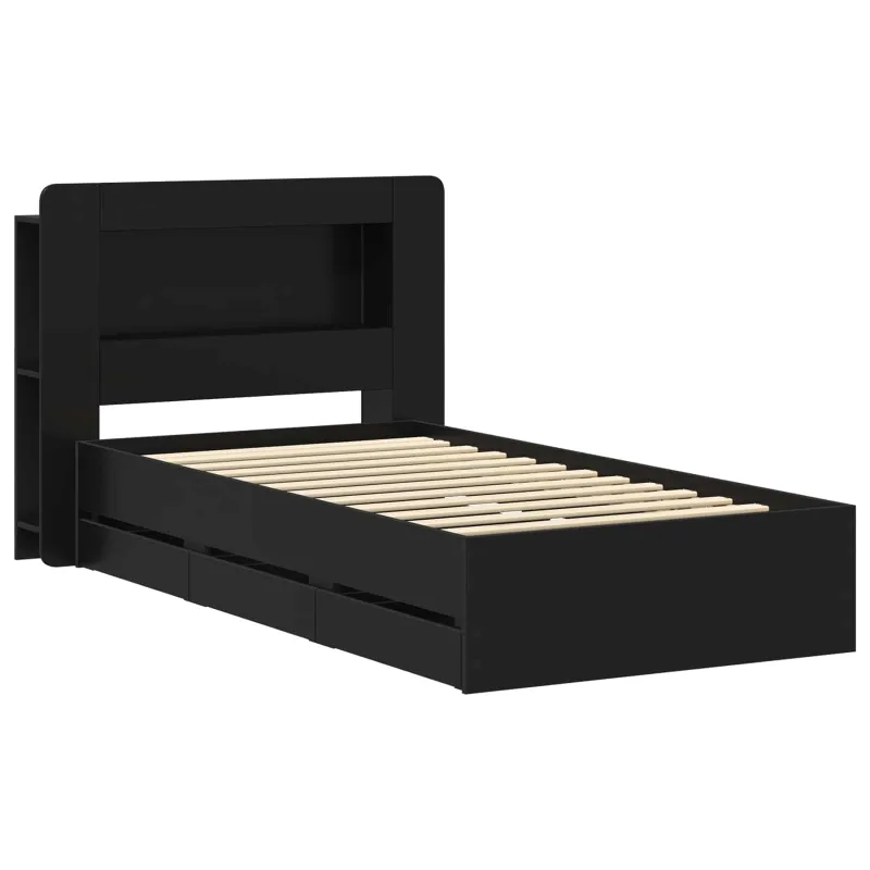 Lovos rėmas su saugojimu Juoda 75 x 190 cm Apdirbta mediena