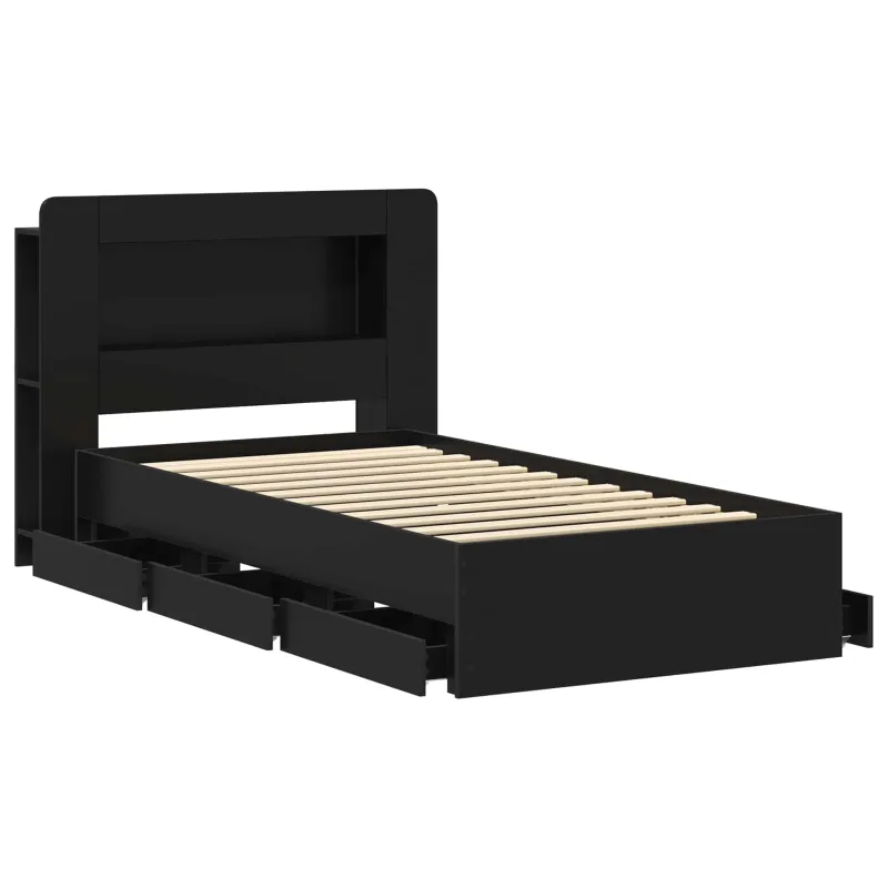 Lovos rėmas su saugojimu Juoda 75 x 190 cm Apdirbta mediena